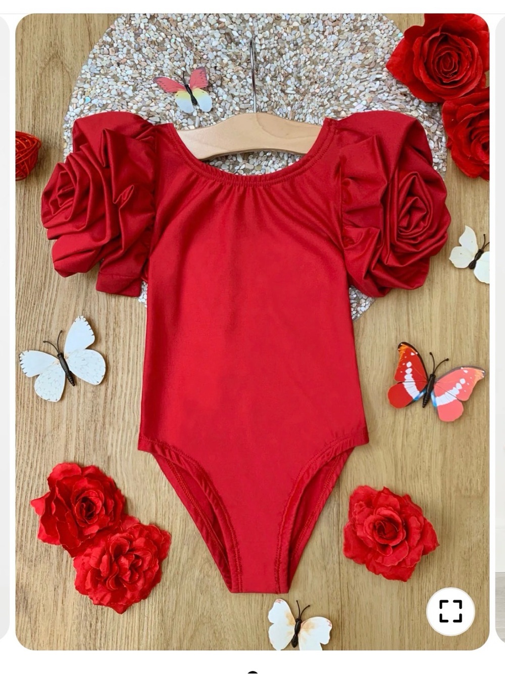 Mia Belle Girls Red Ruffle-Sleeve Swim Bodysuit